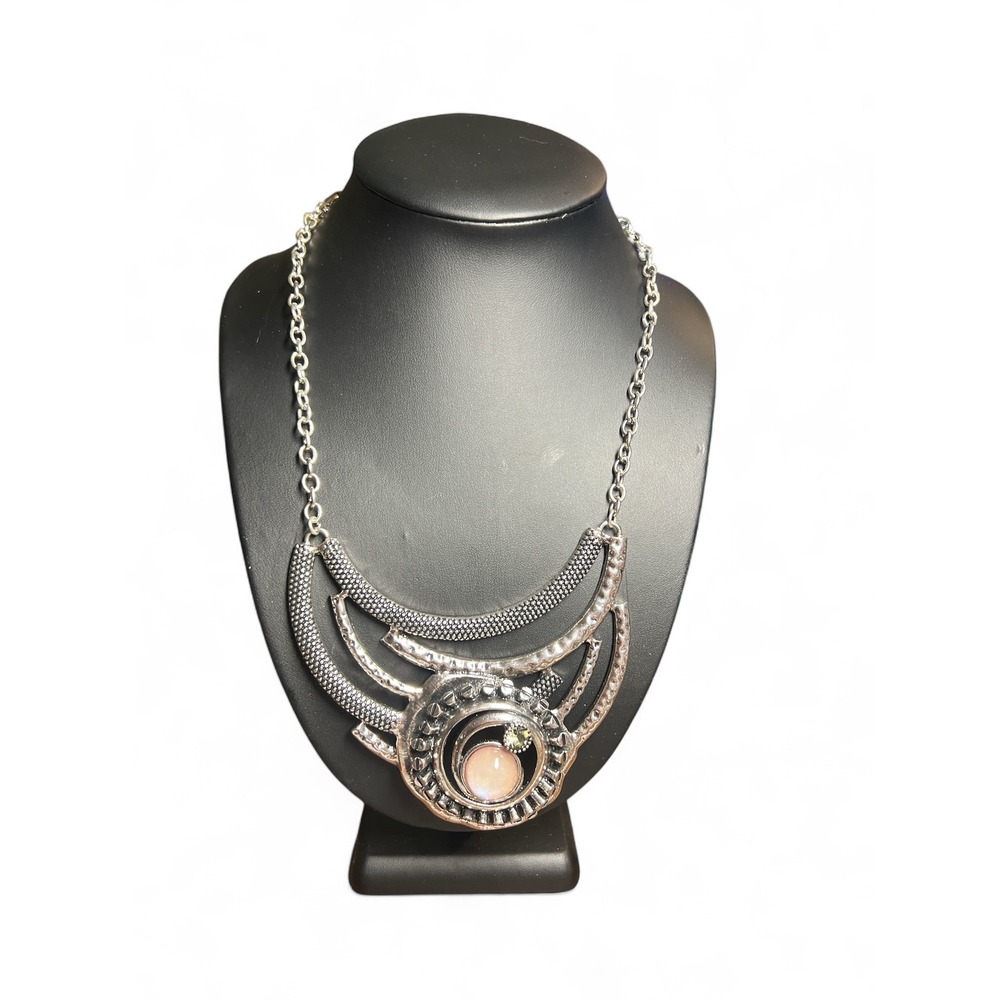 Alisha‎ .d Statement Necklace Silver Tone Bib Pendant Fashion African Tribal